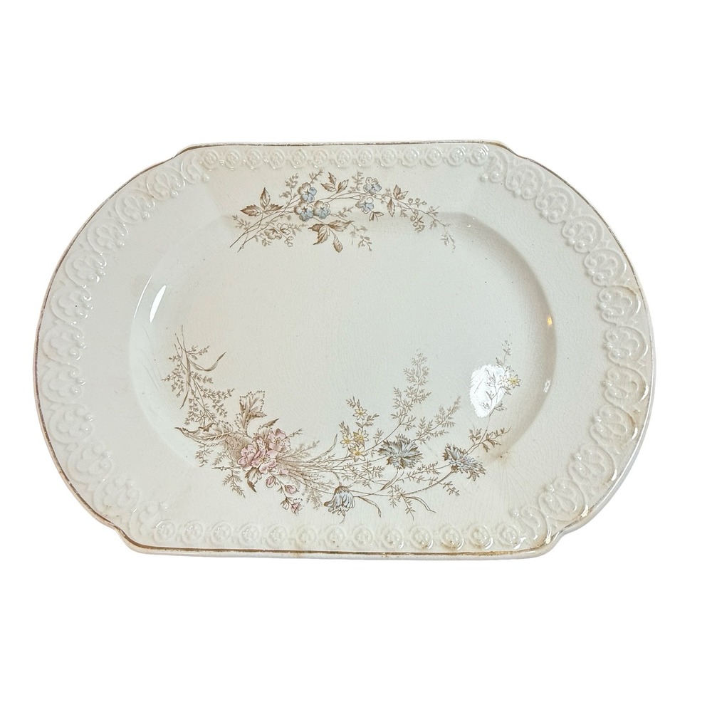 Antique Victorian Johnson Bros England Porcelain Floral Platter 12 inch Oval